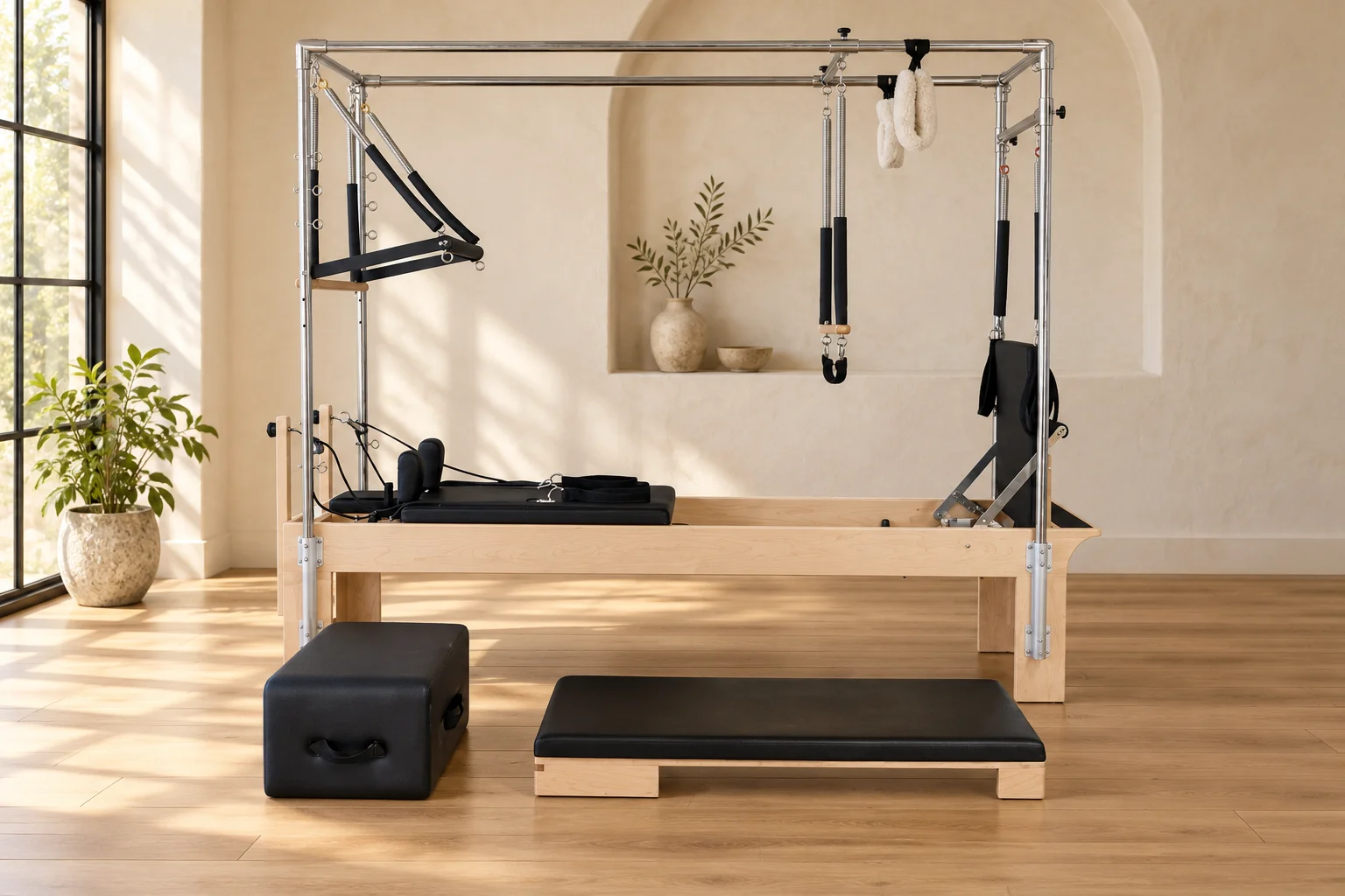 Wooden Reformer & Full Trapeze Combination — styled room setting