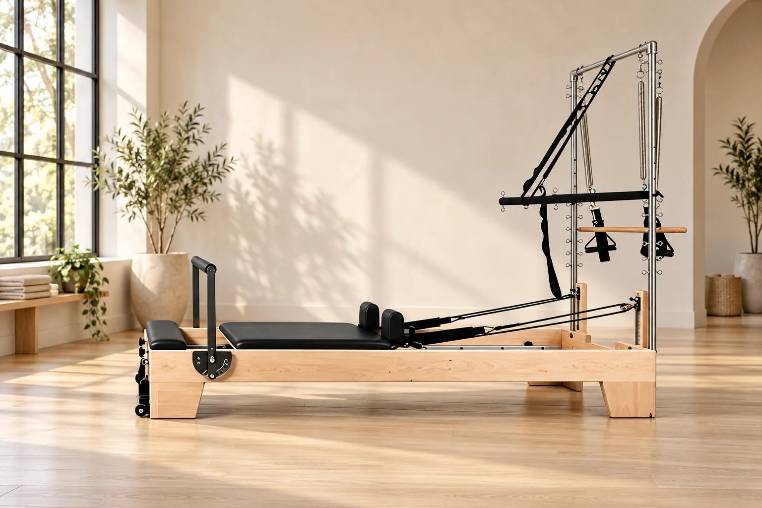 MJD-W23A Maple Reformer with Half Tower — styled room setting