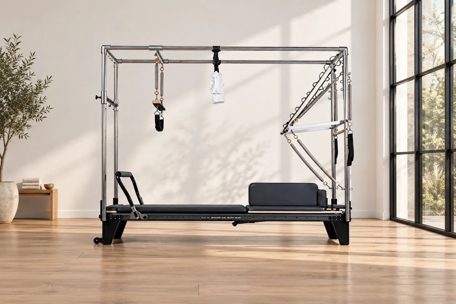 MJD-W54 Black Aluminum 3-in-1 Reformer — styled room setting